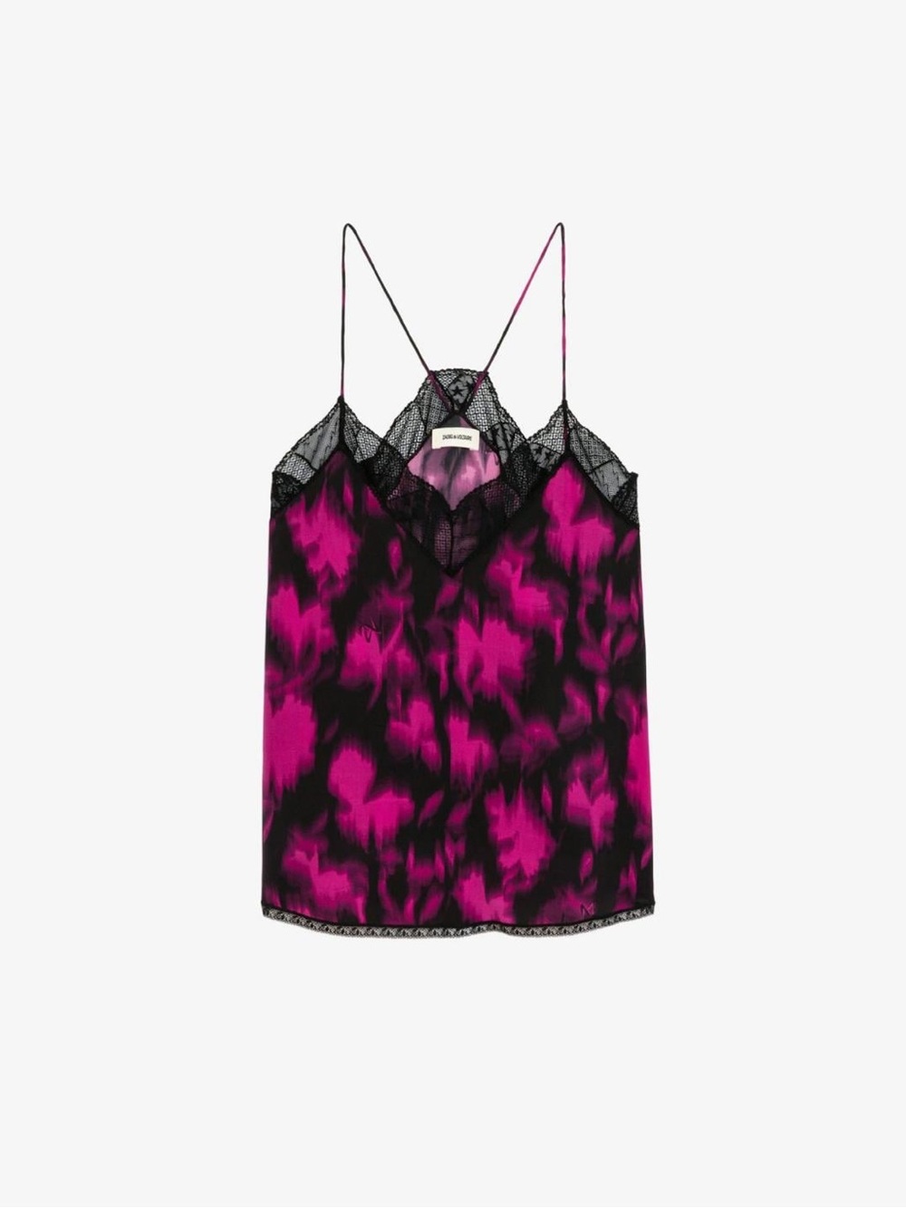 Zadig & Voltaire Silk Lace-Trim Cami Top in Fuchsia Black